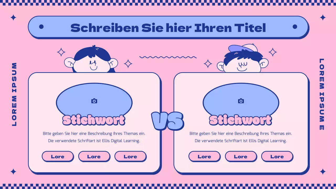 Einführung in das Konzept der niedlichen rosa und lila Figuren