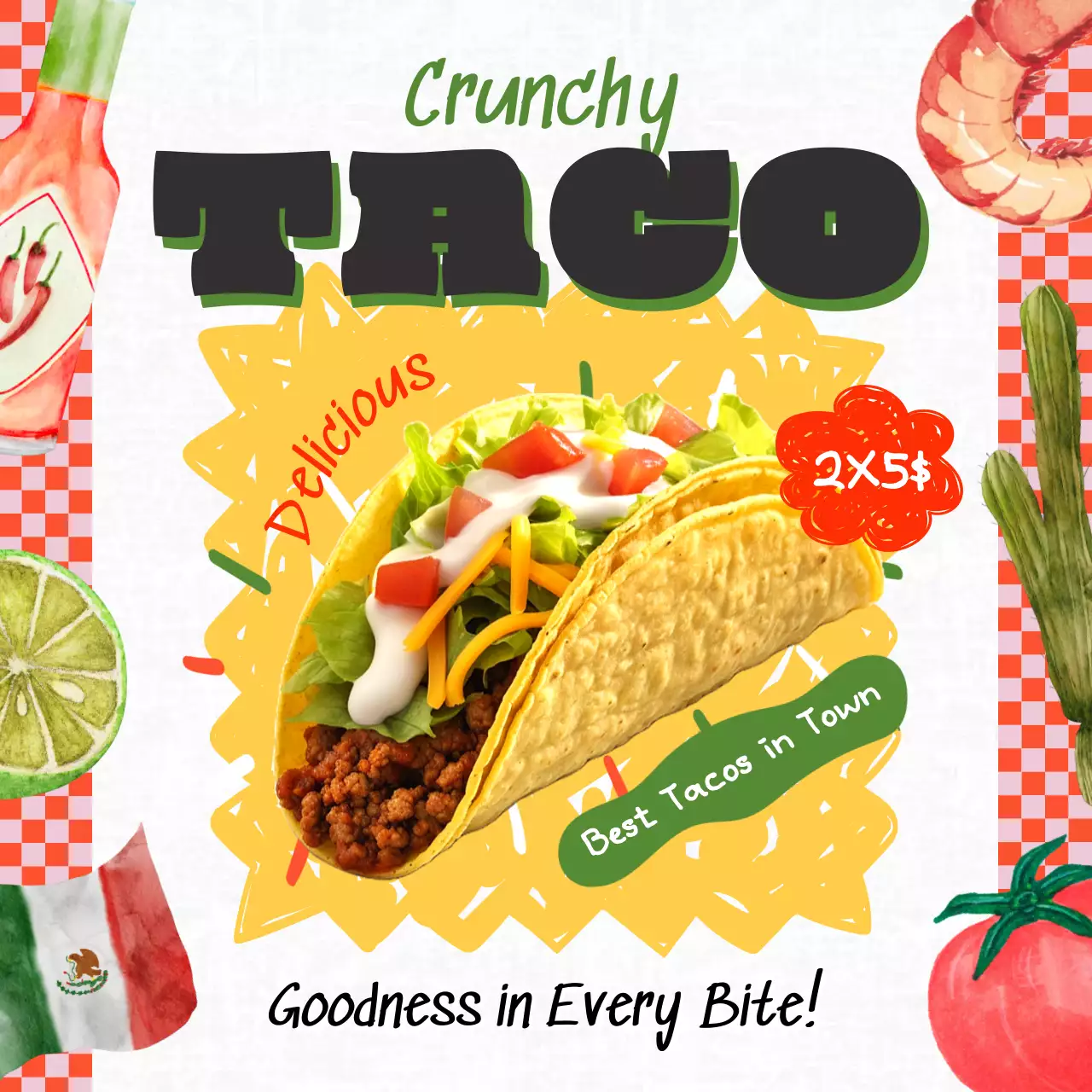 Red and Yellow Vintage Taco Restaurant advertisement