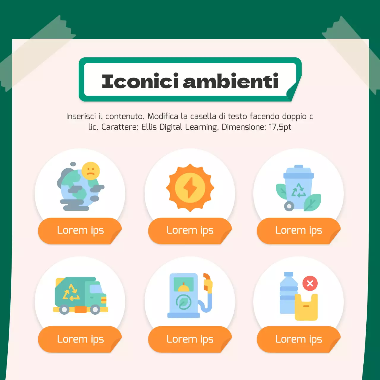 Un simpatico concetto di adesivo arancione e verde per l'ambiente CardNews