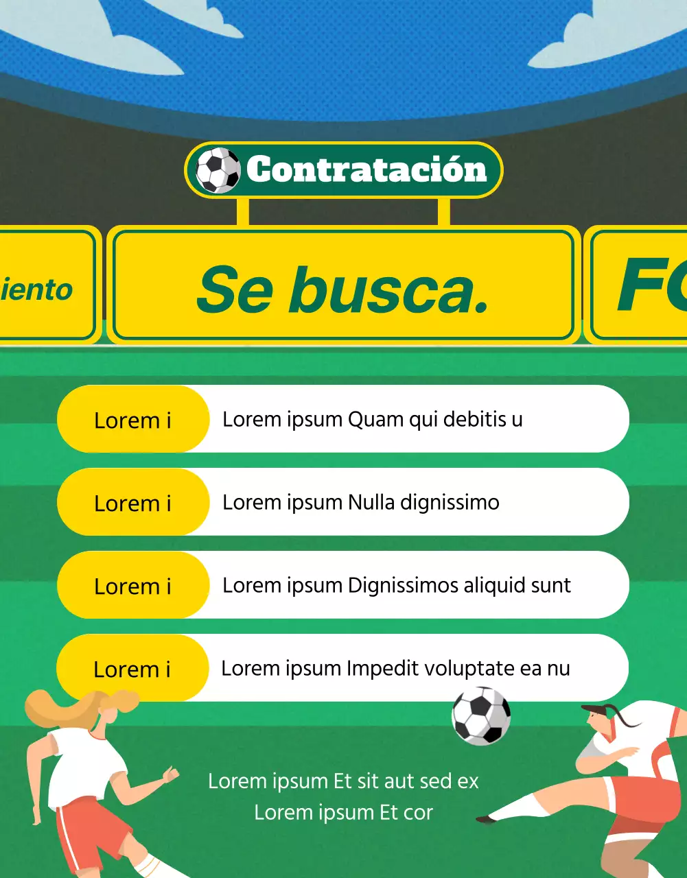 Reclutamiento para el equipo de fútbol femenino verde y amarillo