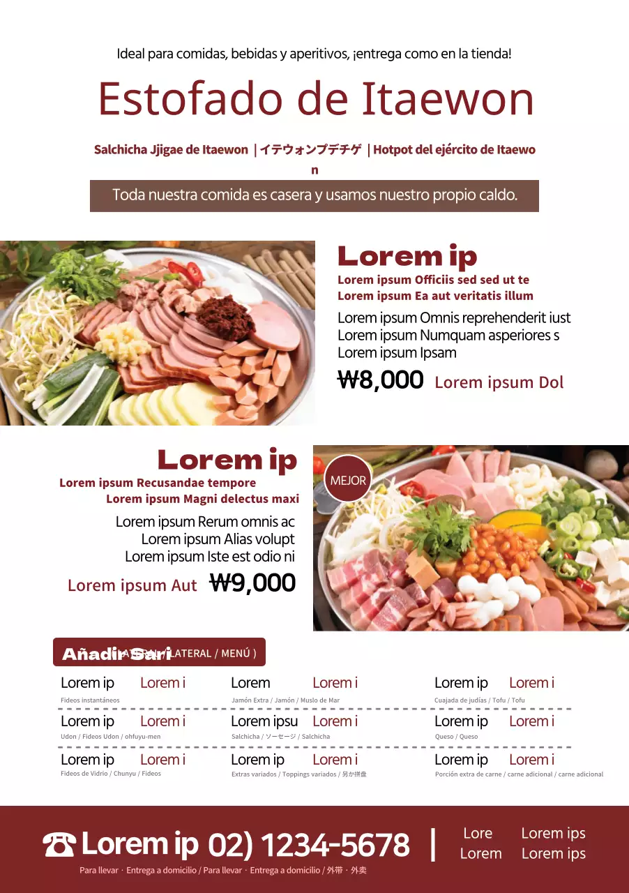 Diseñar la descripción de un menú de estofado con una foto de comida coloreada con vino