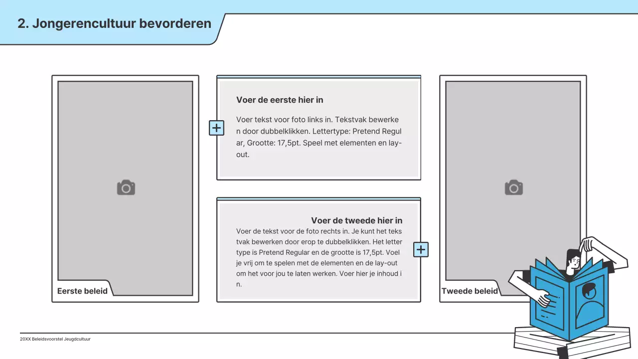 Een beleidsvoorstel met een strakke illustratie in lichtblauw en een indexpuntvorm.