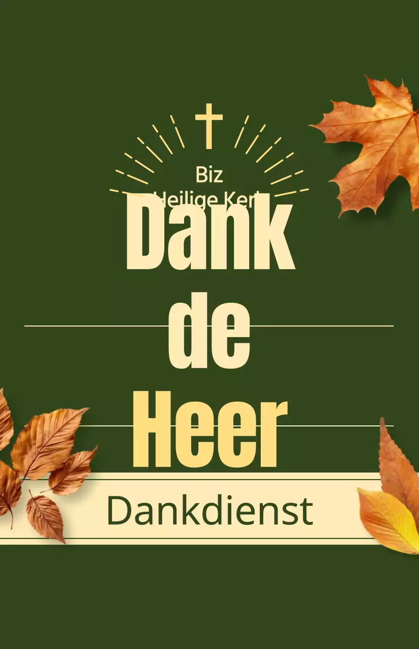 Een promotie voor de herfstdienst van een kerk met Thanksgiving-gerelateerde tekst en een foto-illustratie van vallende bladeren.