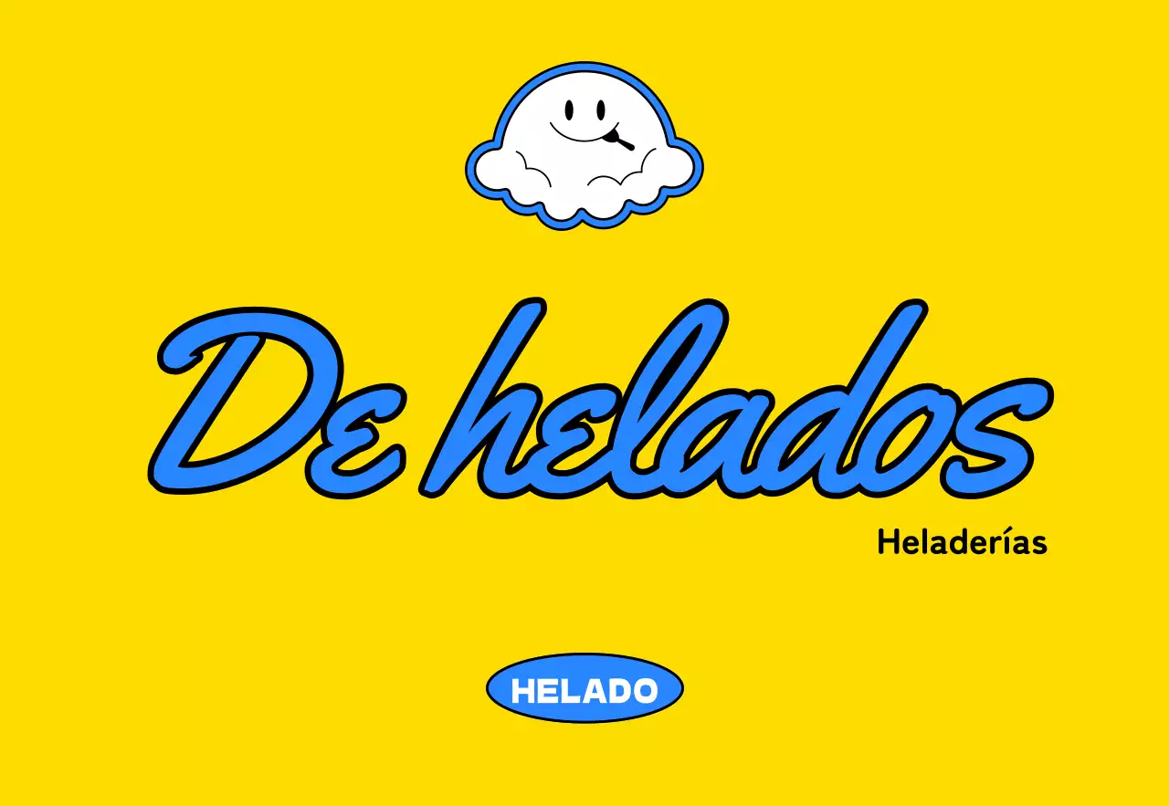Promocione una bonita heladería con una ilustración de un personaje de helado en amarillo y azul.