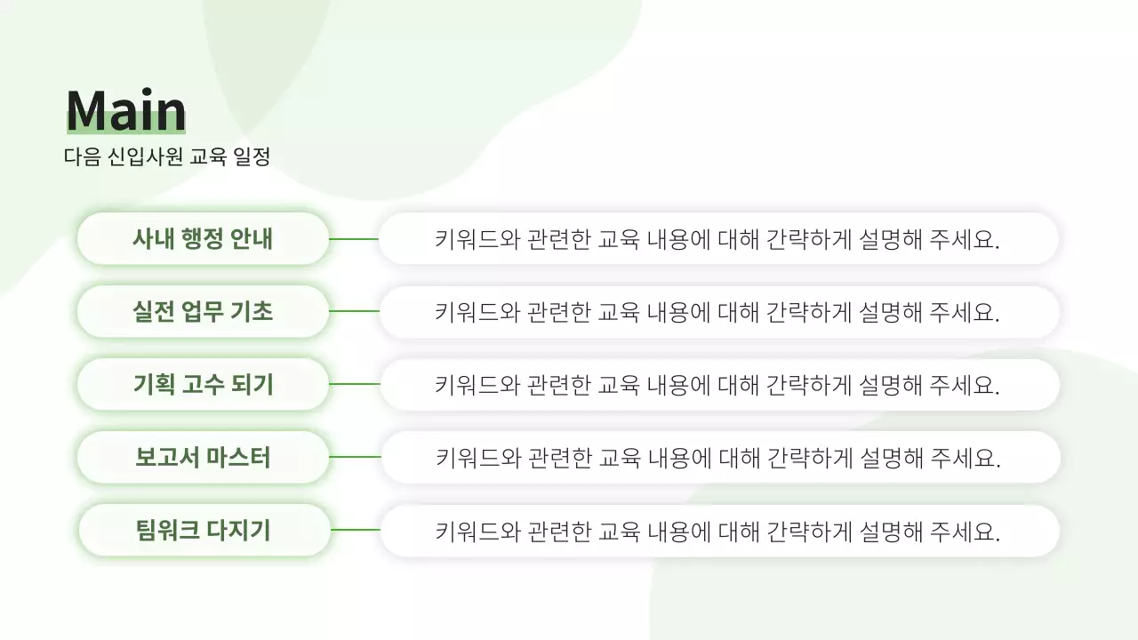 연두색의 심플한 신입사원 교육 강의자료