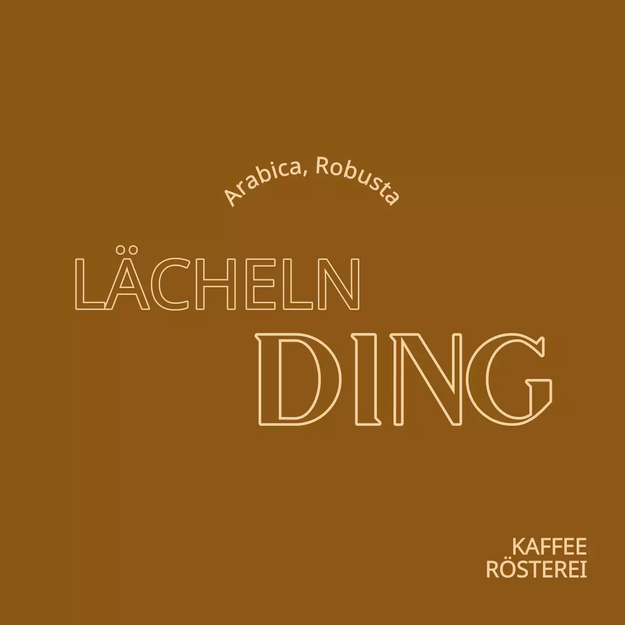 Werbung für ein einfaches, gehobenes Cafe-Konzept mit schwarzem und beigem Text.