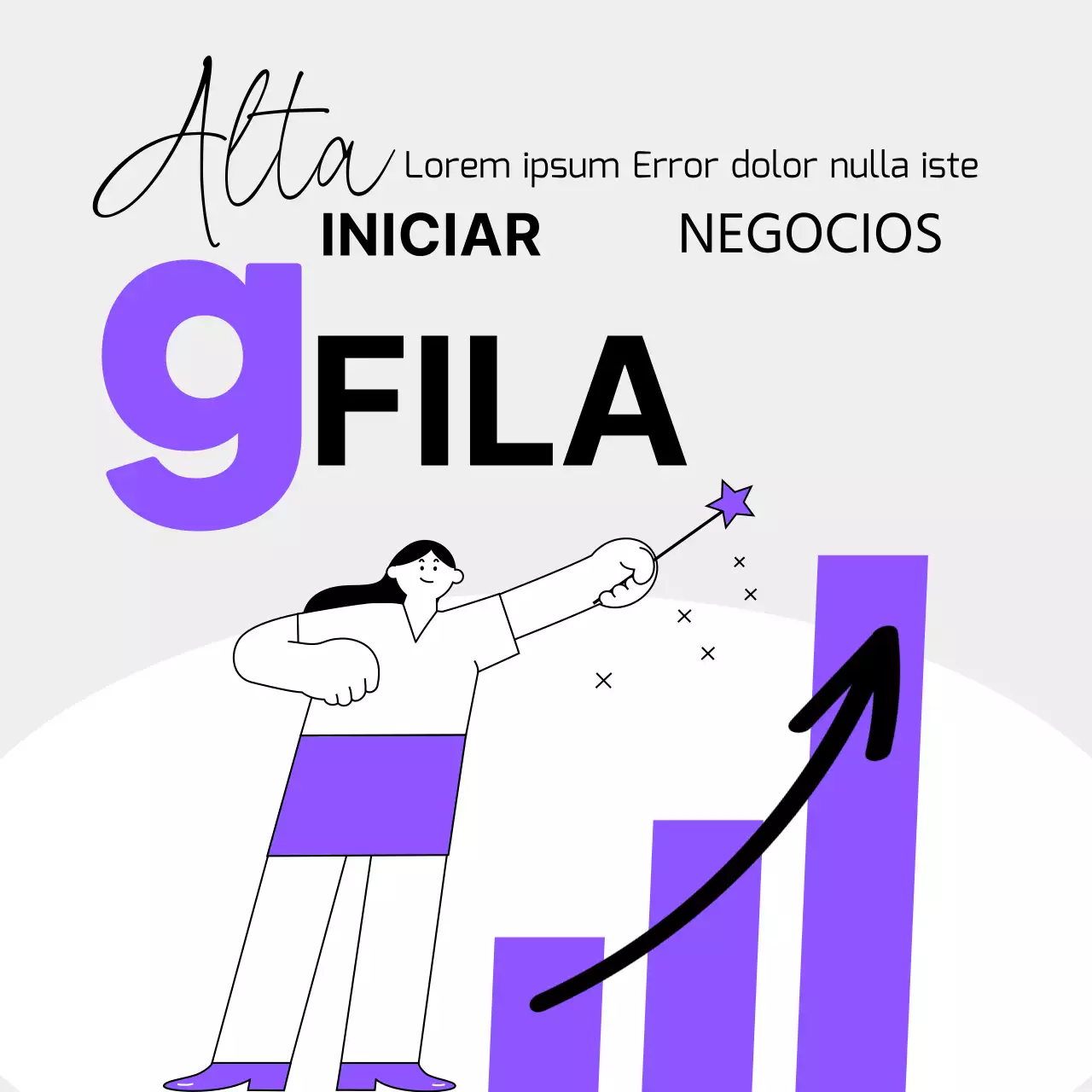 Seminario sobre creación de empresas con gráficos sencillos en morado y blanco