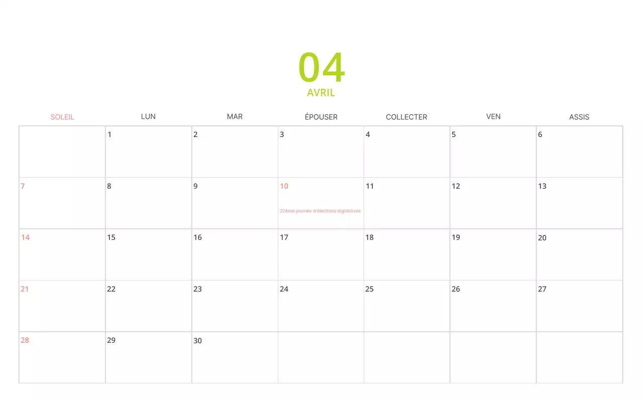 Calendrier de bureau illustré vert sur le thème de la famille