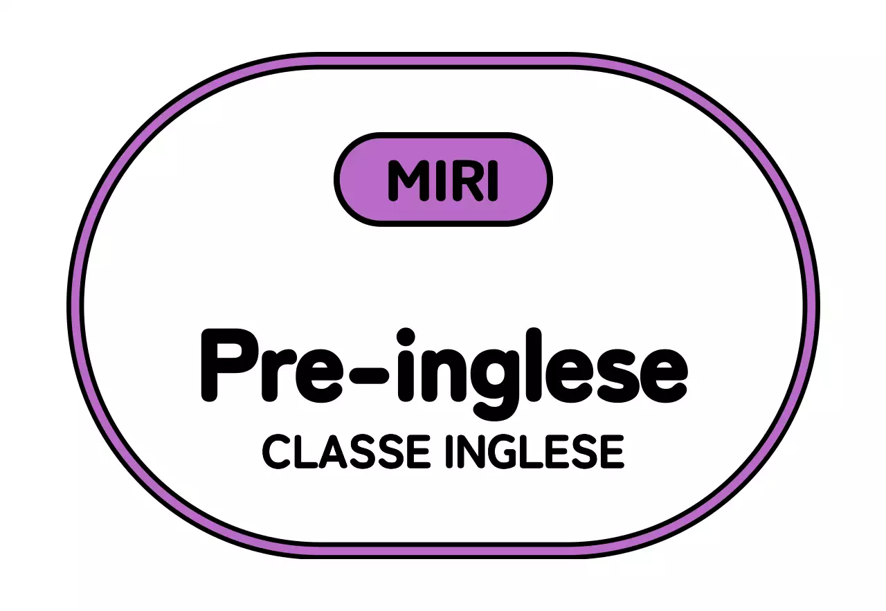 Un semplice cartello scolastico con testo preinglese nero, bianco, verde e viola e illustrazioni incorniciate.