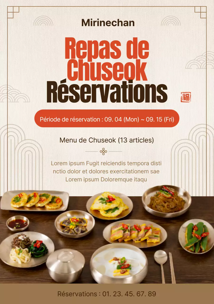  Événements de pré-réservation pour les plats traditionnels coréens bruns