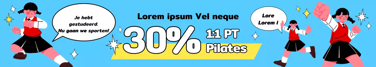 Een illustratie van een middelbare scholier in dynamische beweging en een levendig kleurcontrast voor een gymkorting voor SATs-studenten.