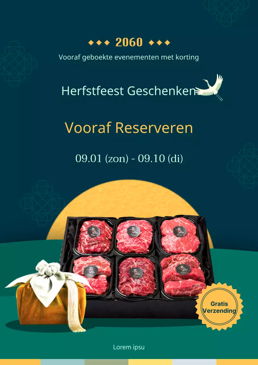 Informatie vooraf reserveren voor het traditionele Chuseok geschenk Hanwoo set in marineblauw en geel