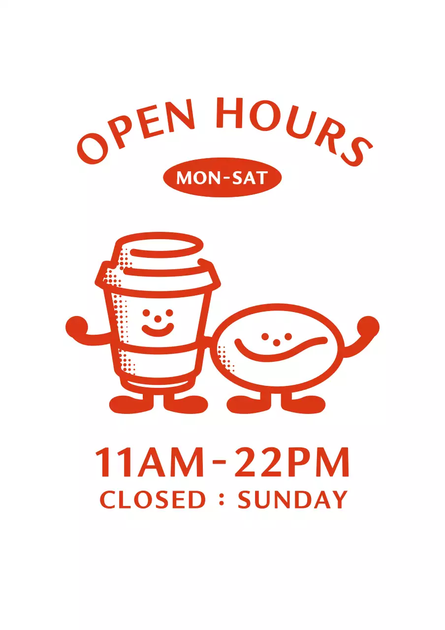 赤くてかわいいコーヒーと豆のイラストカフェの営業時間情報のご案内