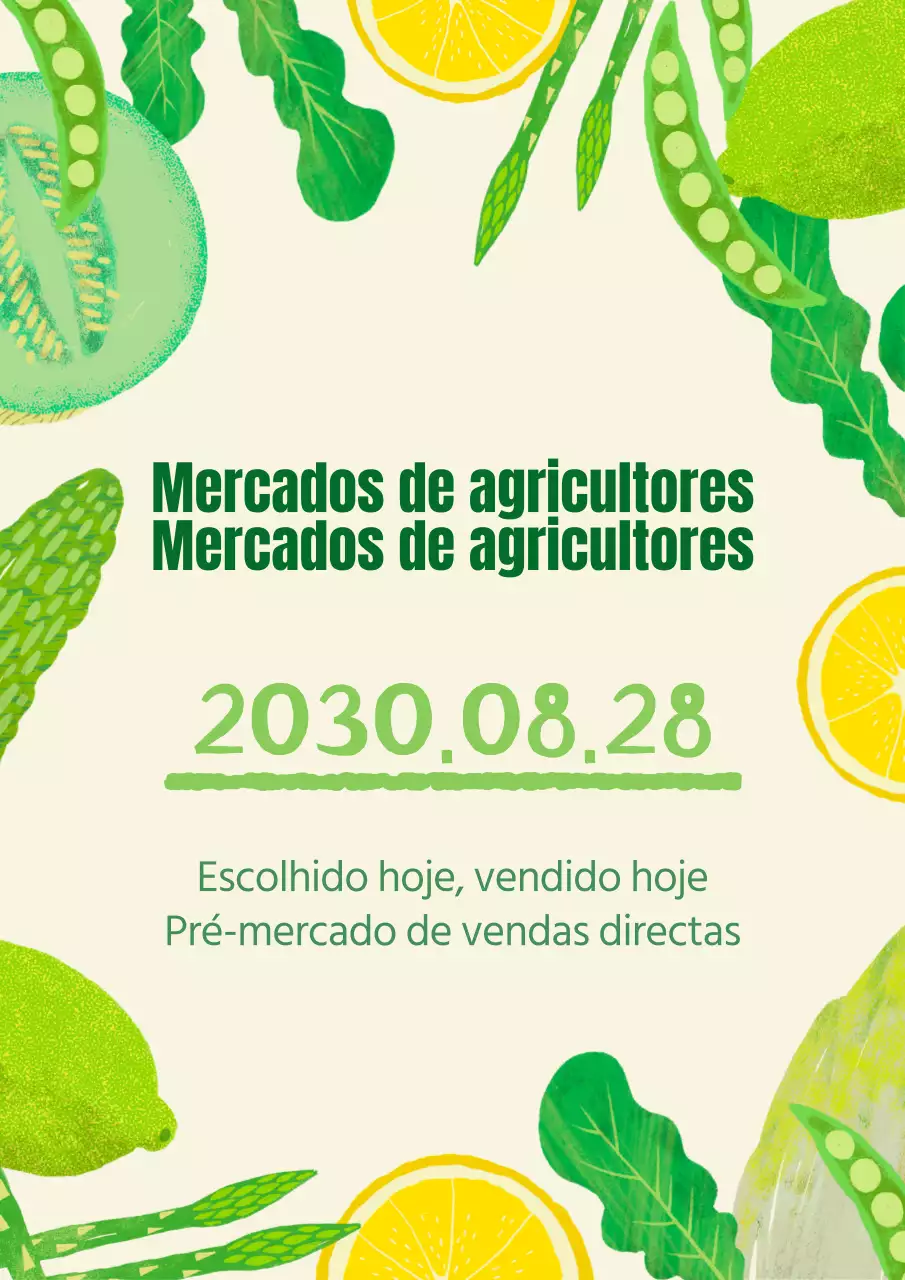 Conteúdo do mercado dos agricultores com um toque de ilustração verde e desenhada