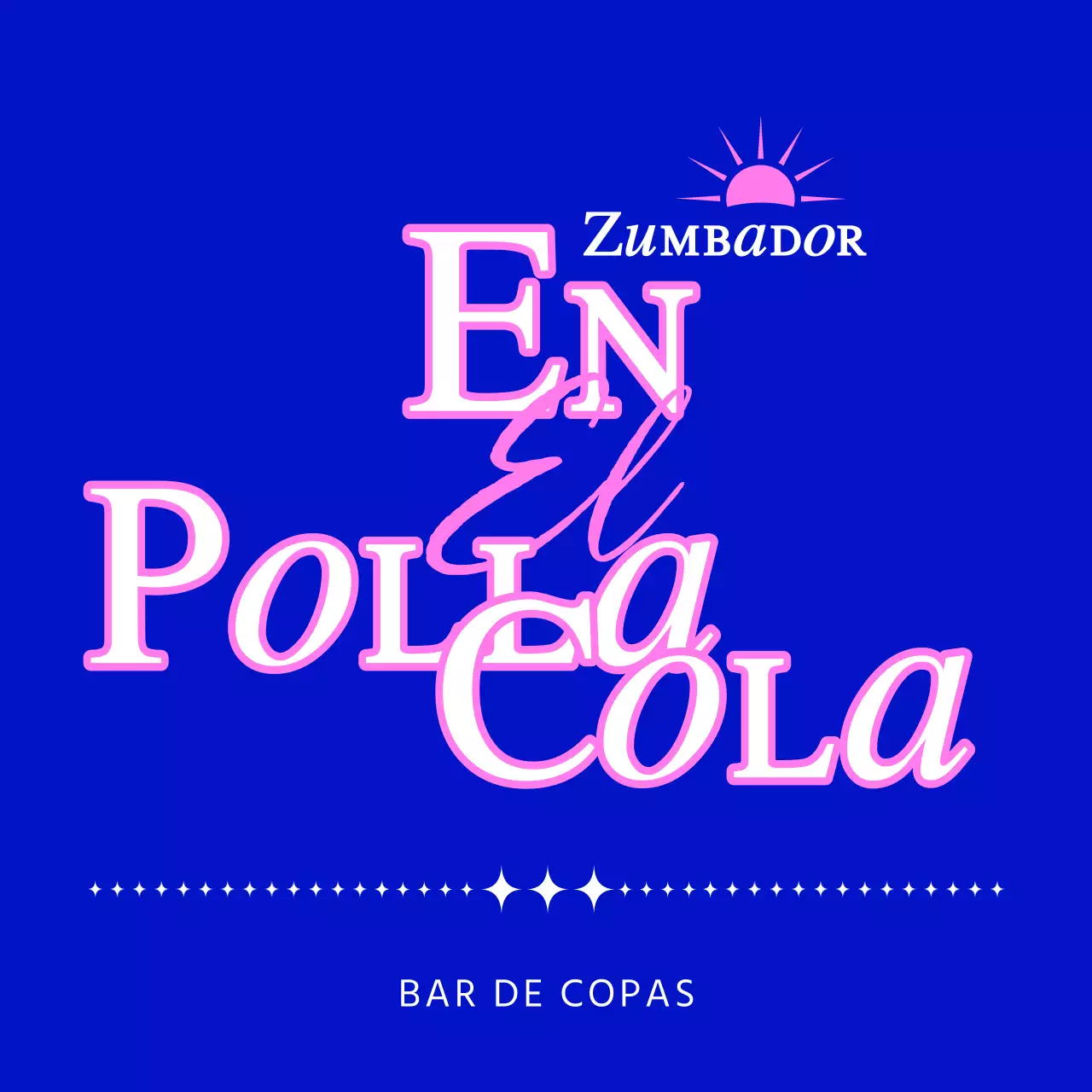 Promocione un bar de cócteles con una ilustración de un sol azul y rosa