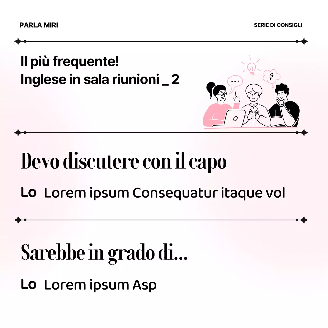 Materiale didattico minimalista per l'inglese commerciale in rosa e bianco