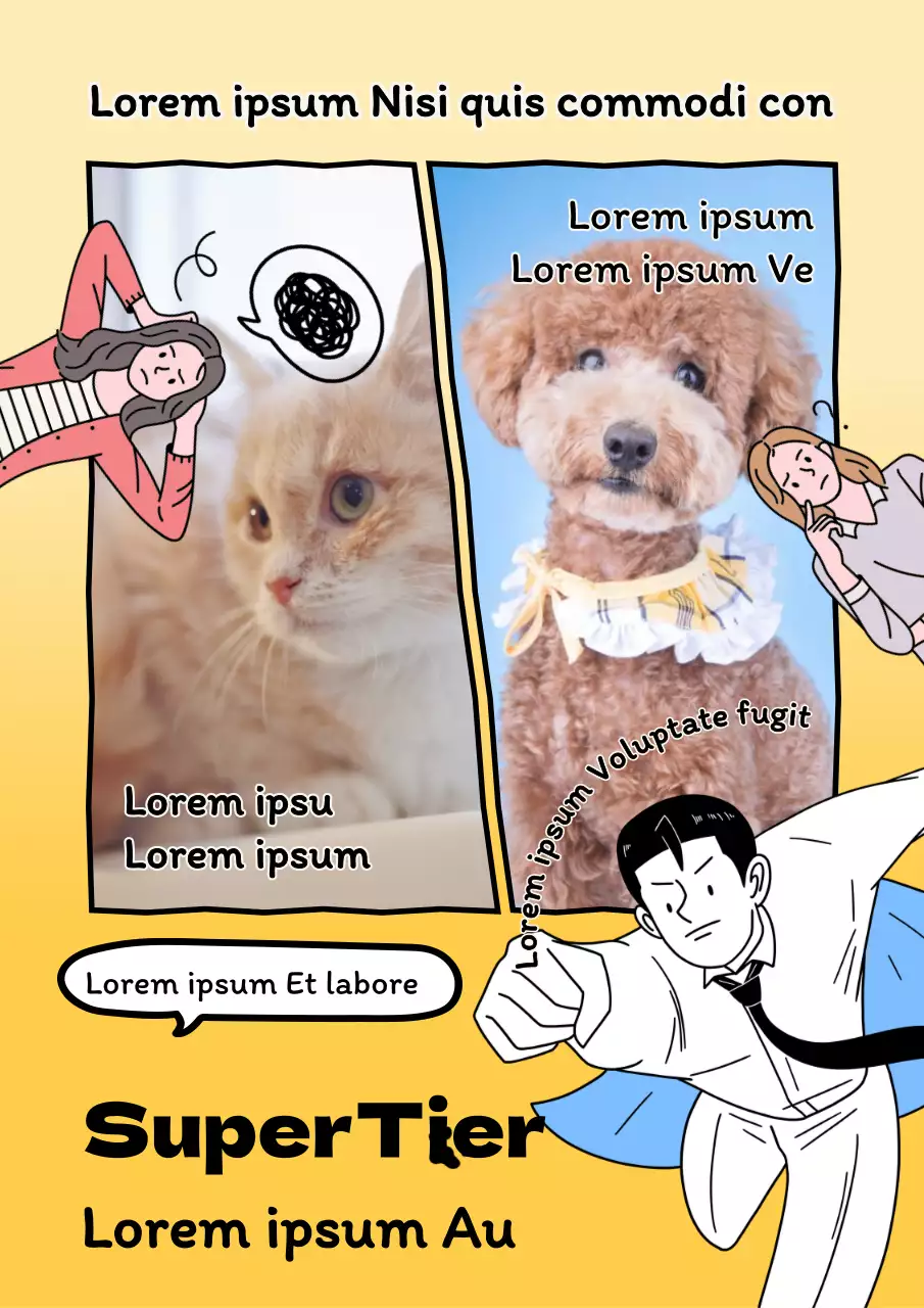 Ein Cartoon-Konzept Haustierversicherung Werbung mit gelben Tier und Mensch Illustrationen