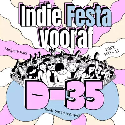 Kitscherige festivalpromotie in ivoor met roze accenten