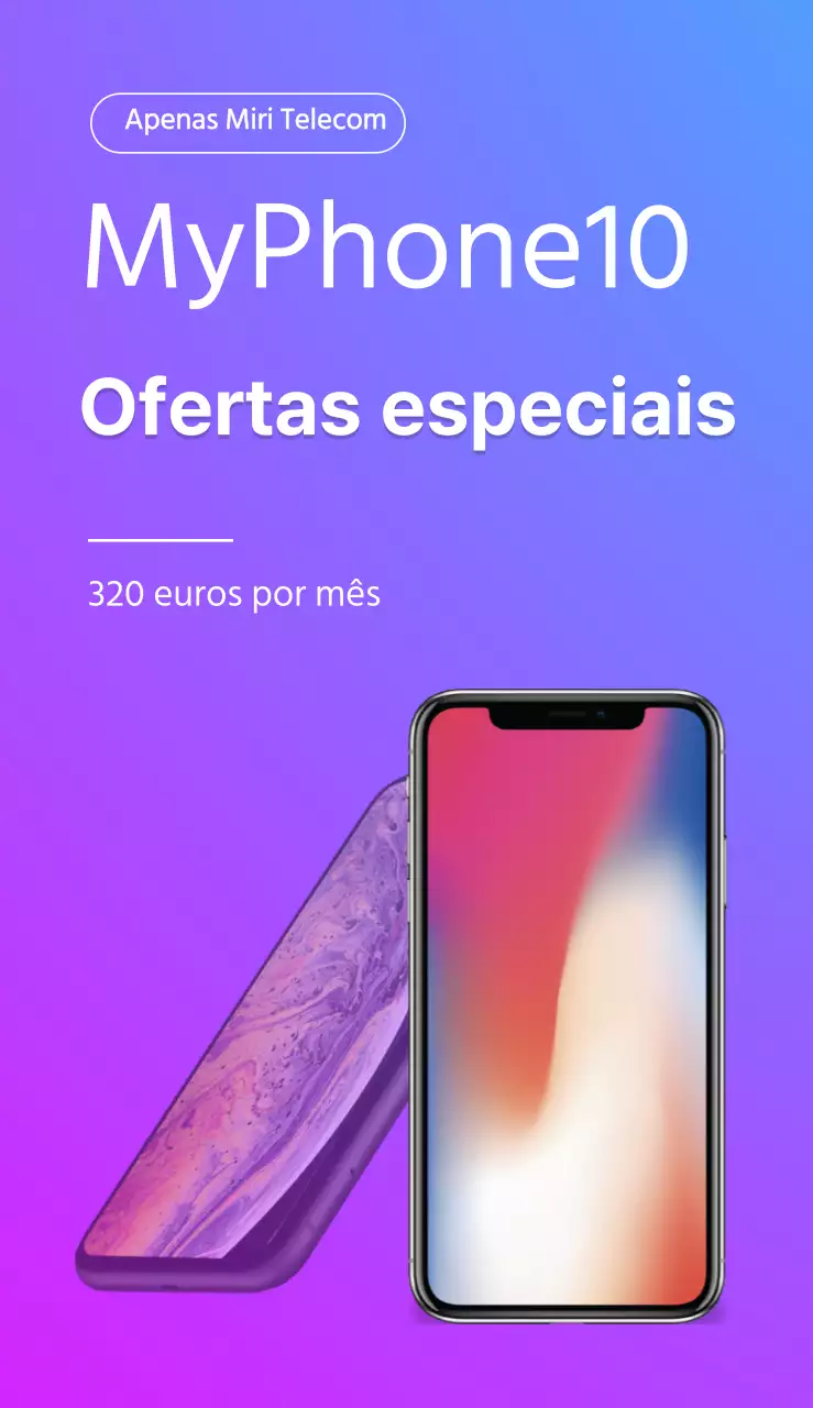Um cartaz publicitário simples com texto colorido e ilustração do logótipo com fotografia para uma loja de telemóveis.