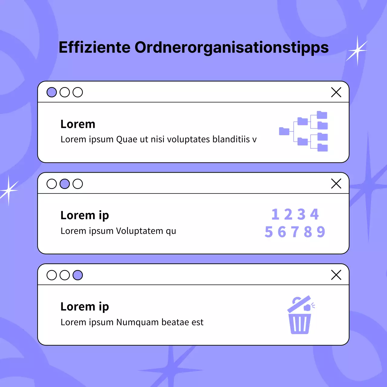 Ein lila-schwarzer, Pop-Art-inspirierter Work-Hack-Post