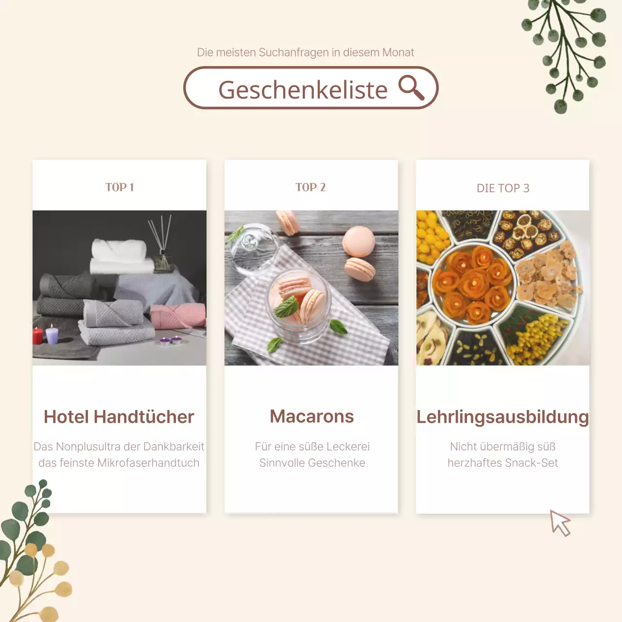 Elegante Hochzeitsgeschenkanzeige auf elfenbeinfarbenem Hintergrund