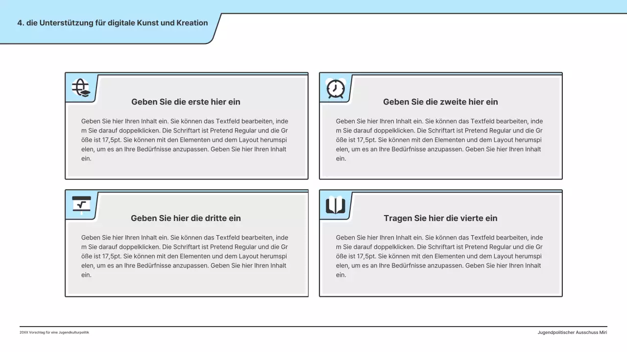 Ein politischer Vorschlag mit einer sauberen Illustration in Hellblau und einer Indexpunktform.