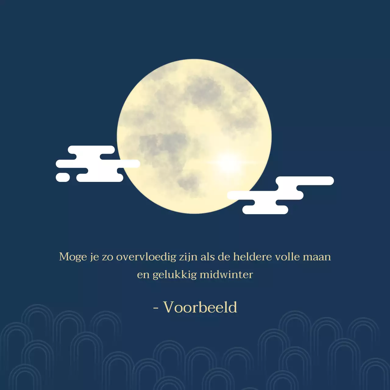 Midwintergroet met een gele volle maan op een rustige blauwe achtergrond