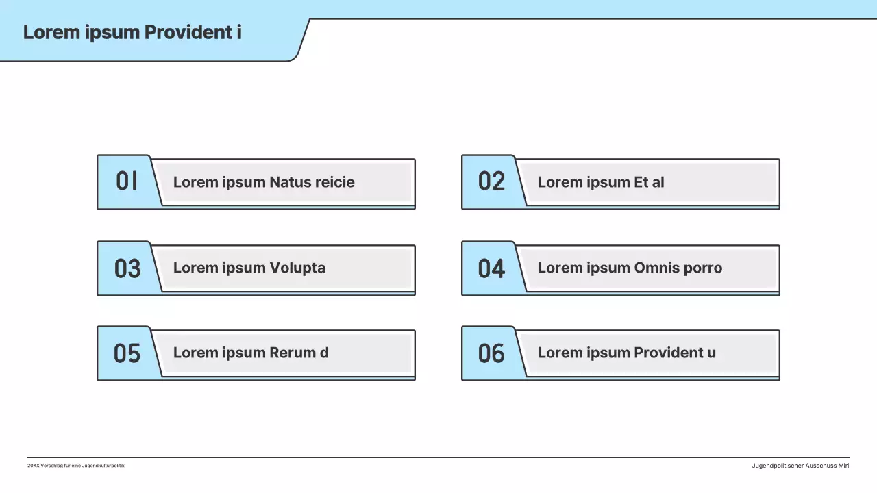 Ein politischer Vorschlag mit einer sauberen Illustration in Hellblau und einer Indexpunktform.