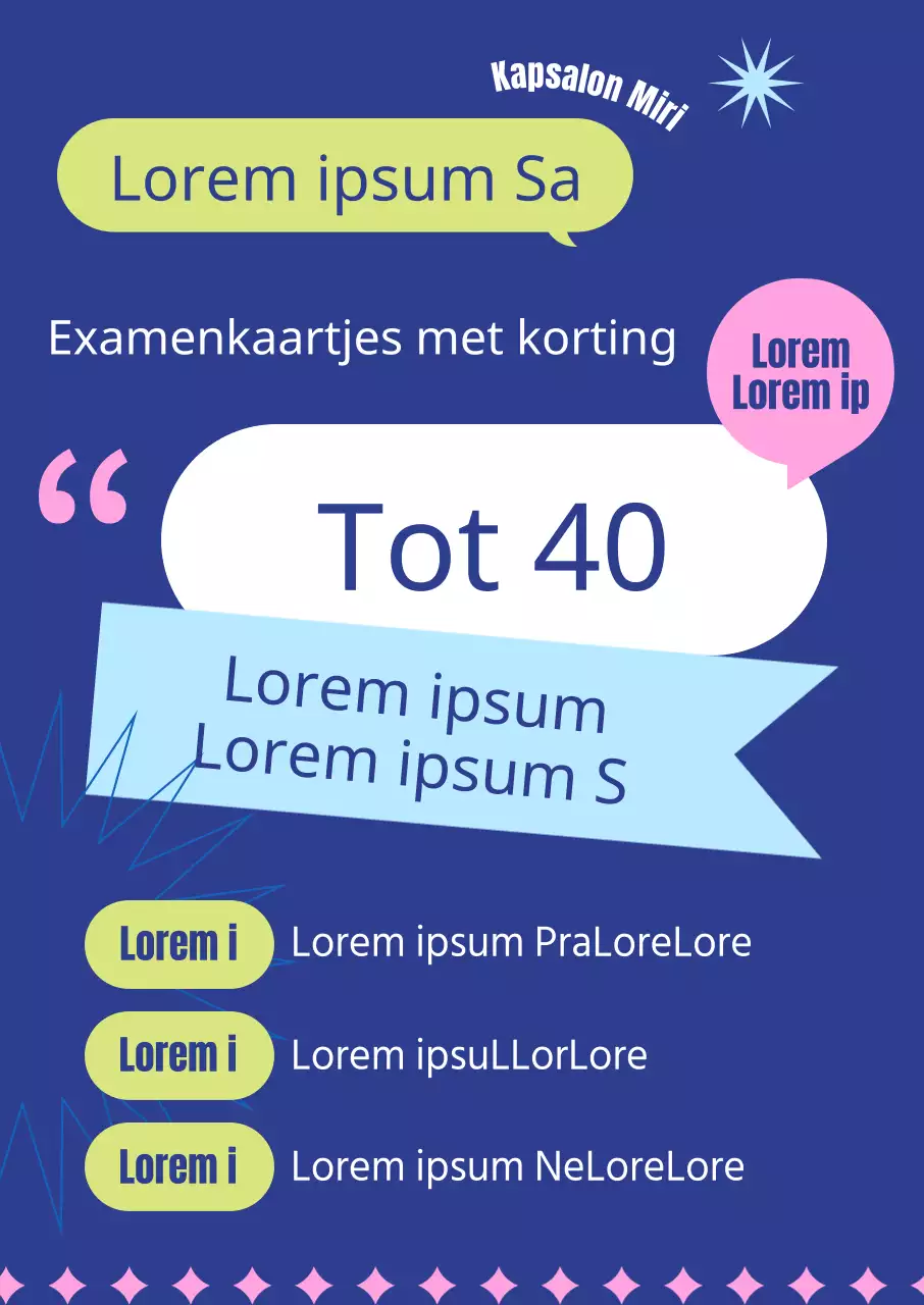 SATs kortingsaanbieding voor schoonheidswinkel met vet lettertype en gekleurde vormen om de boodschap te benadrukken.