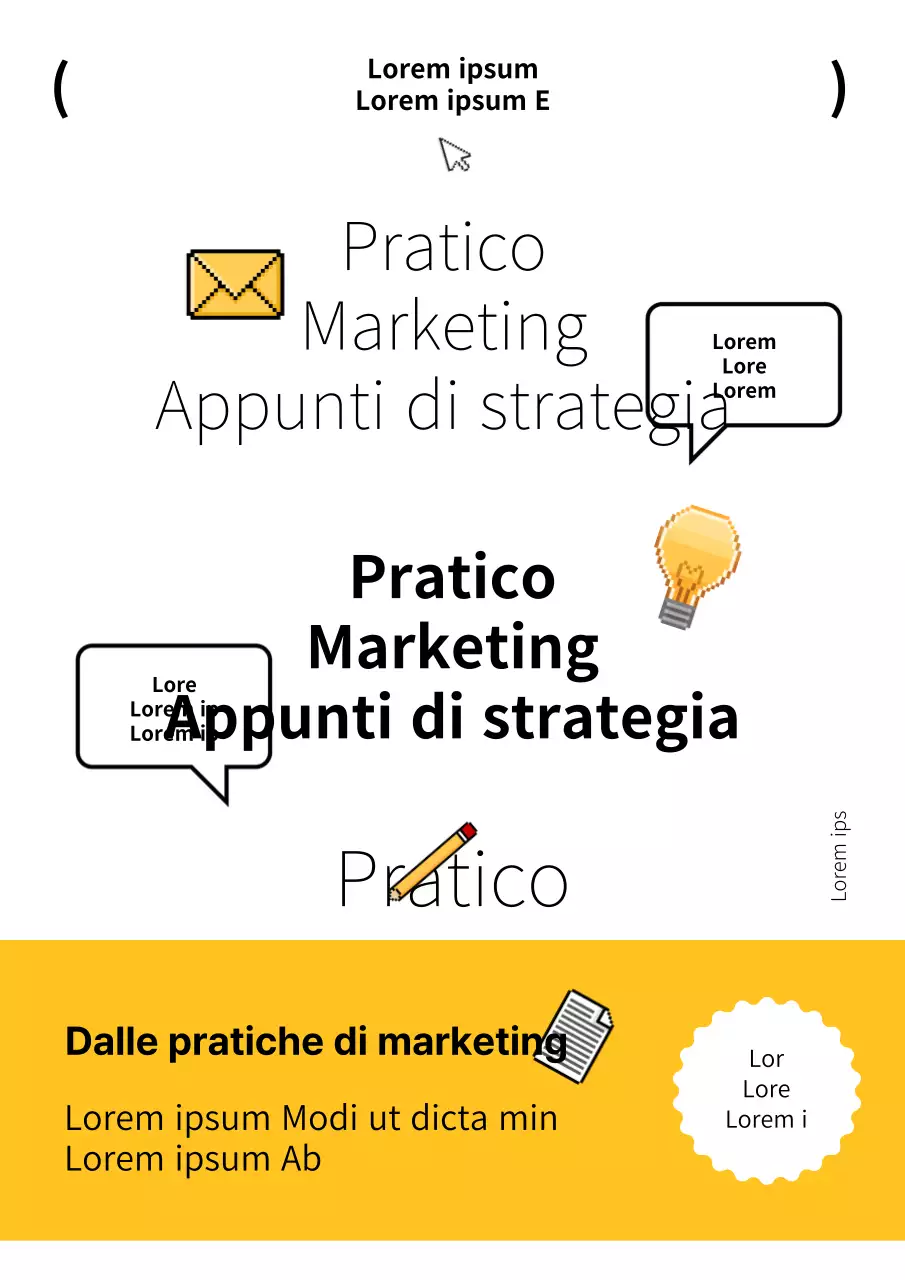 Copertina marketing con testo giallo e nero