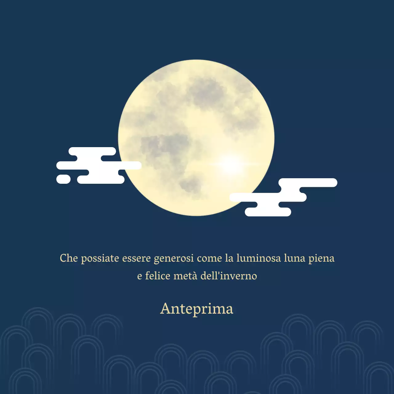 Auguri di buon inverno con la luna piena gialla su uno sfondo blu tranquillo