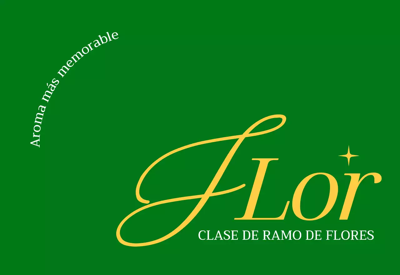Texto sencillo en verde y amarillo para promocionar una floristería