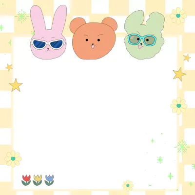 Doodle Hase Bär Welpe Mochi Note mit gelben karierten Hintergrund