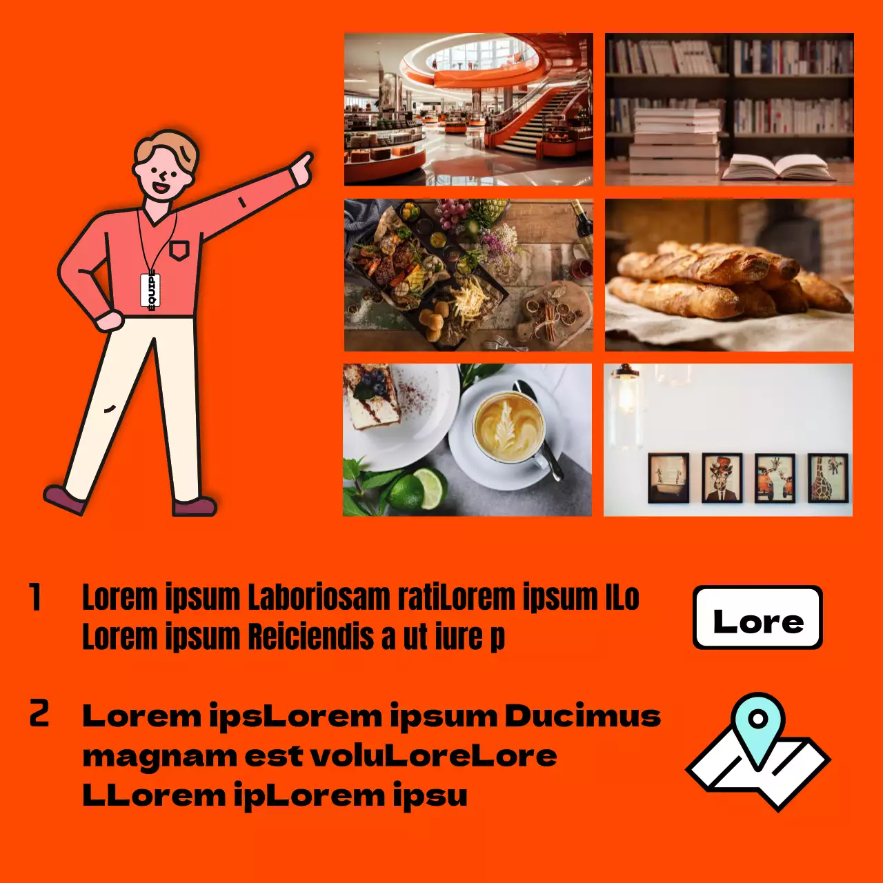 Guide d'utilisation des espaces culturels avec fond et cadres orange