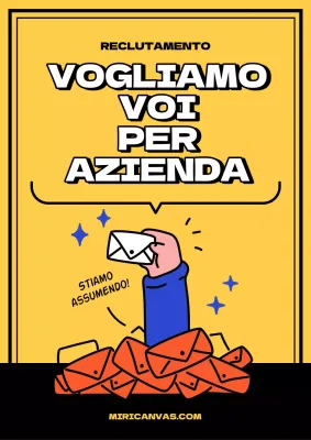 Pubblicizzare le offerte di lavoro dell'azienda con un tocco di giallo e blu