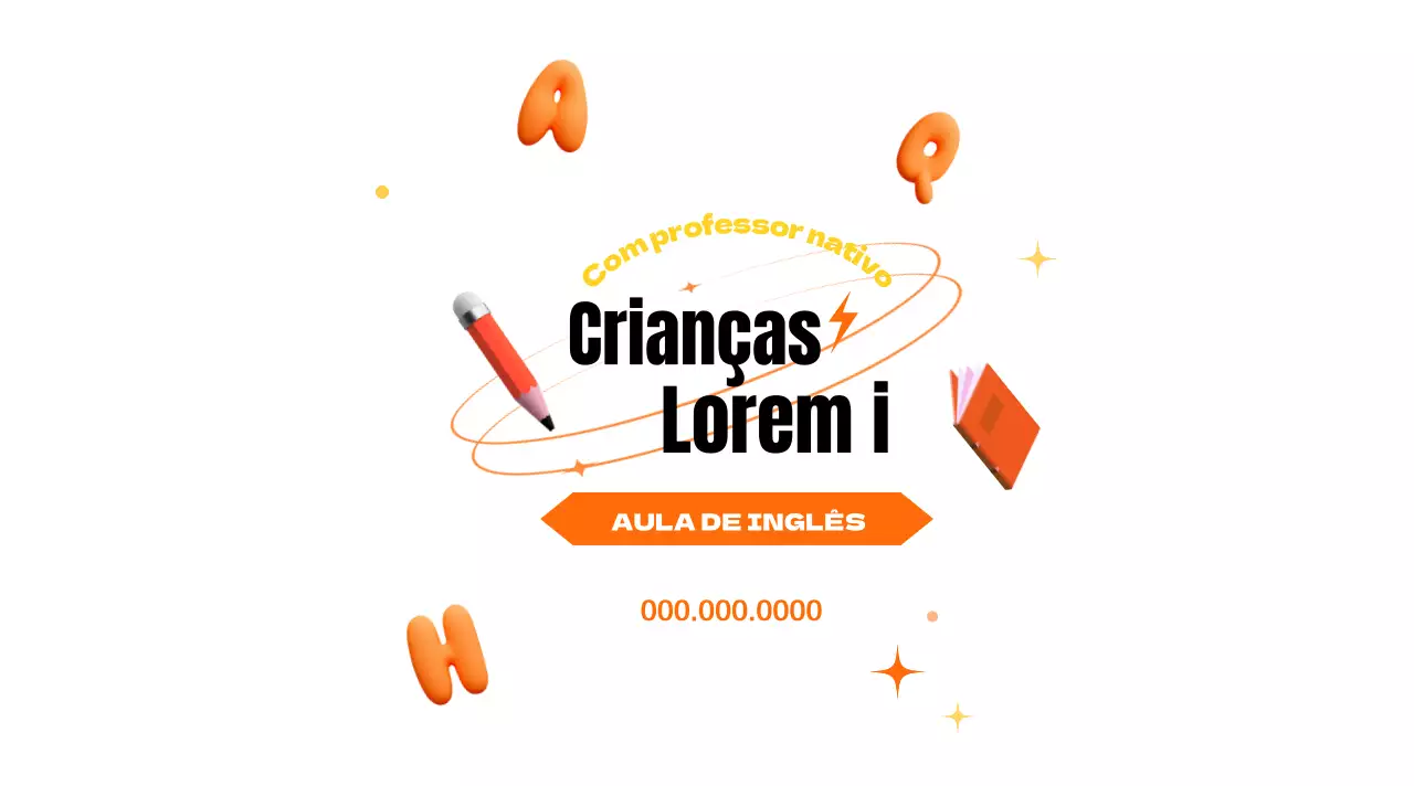 Aulas de inglês para crianças com um atrativo visual laranja e preto