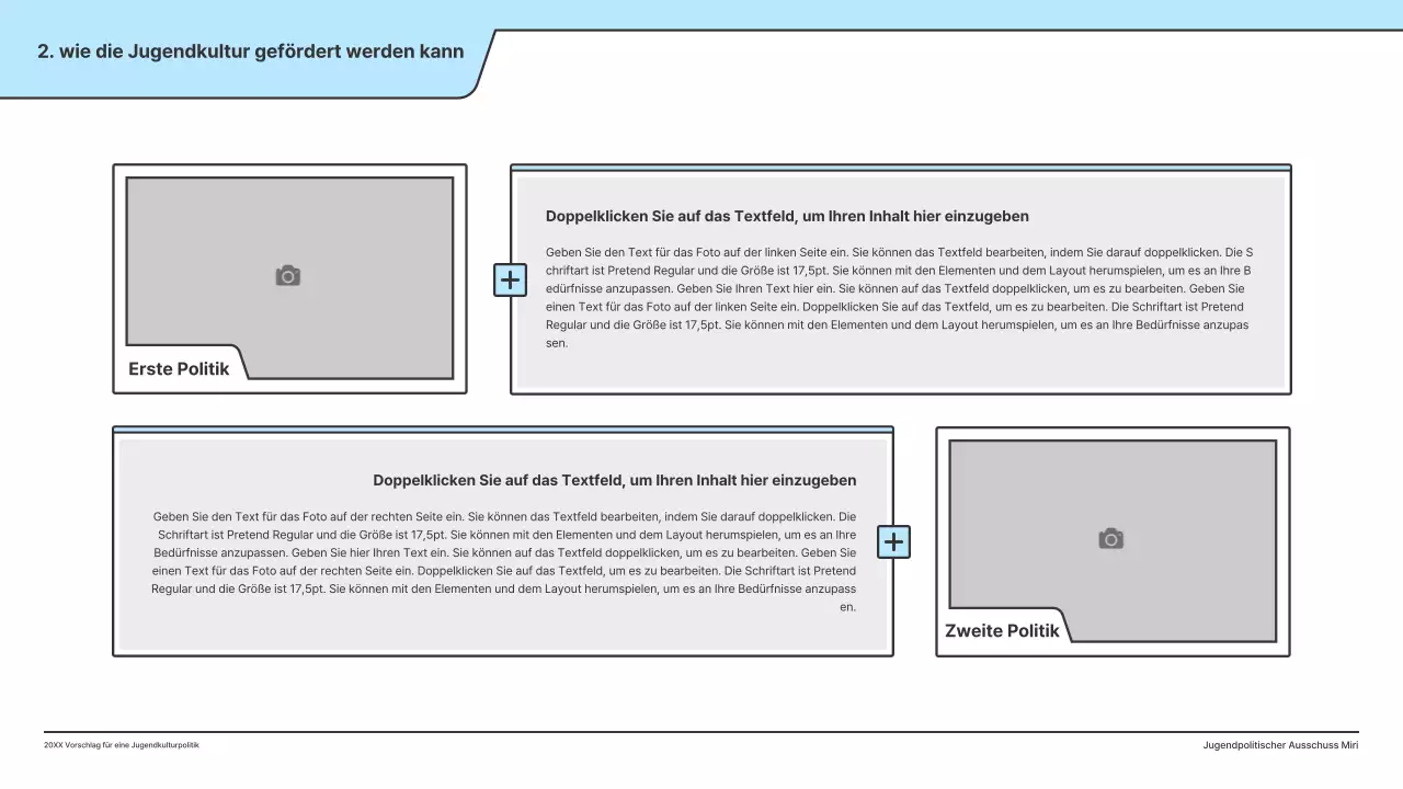 Ein politischer Vorschlag mit einer sauberen Illustration in Hellblau und einer Indexpunktform.