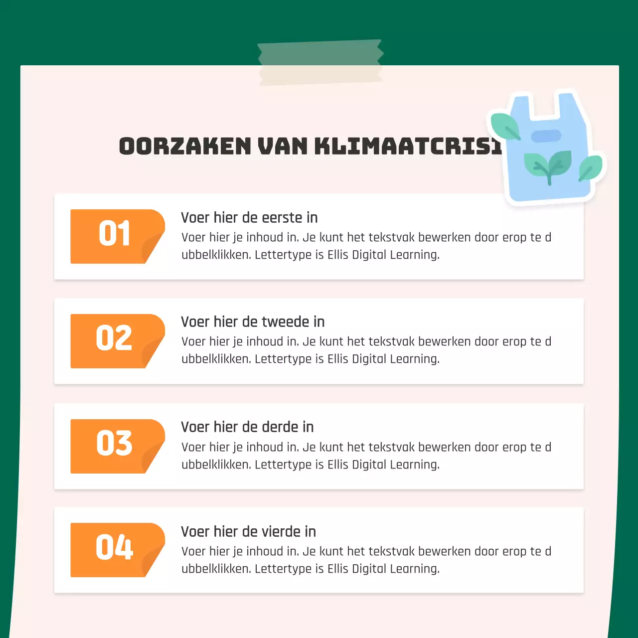 Een schattig oranje en groen stickerconcept voor het milieu CardNews