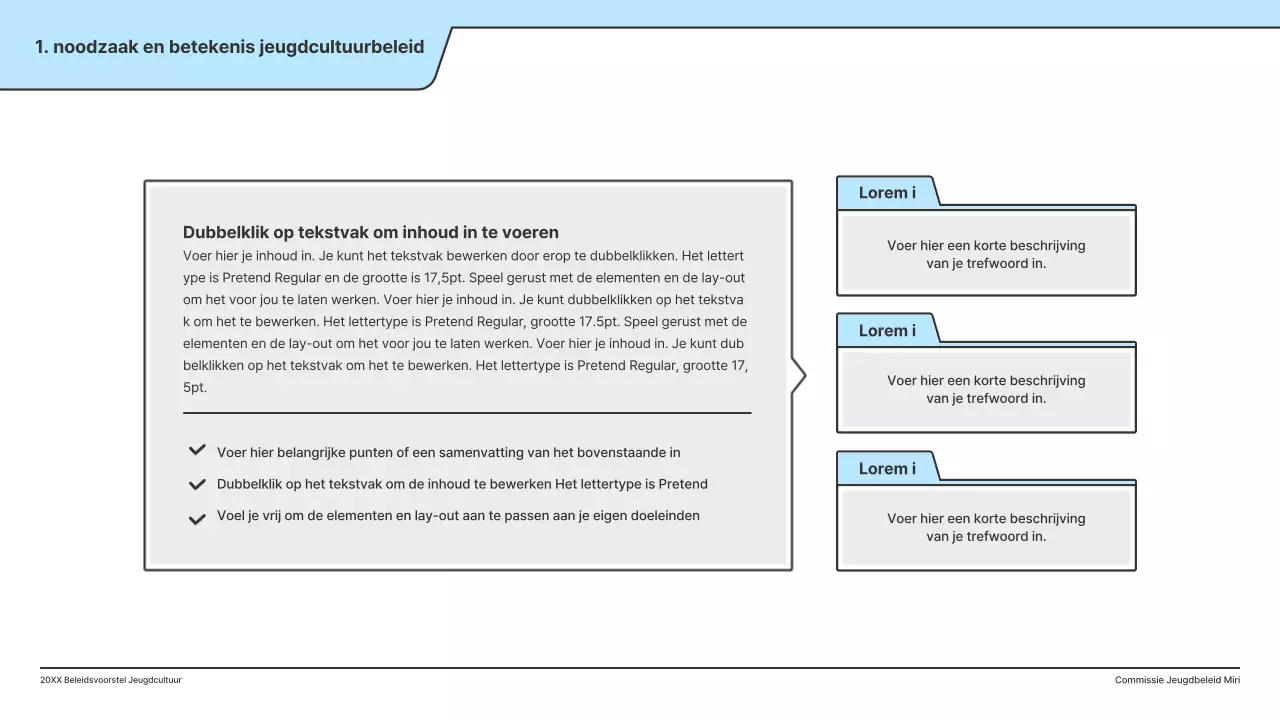 Een beleidsvoorstel met een strakke illustratie in lichtblauw en een indexpuntvorm.