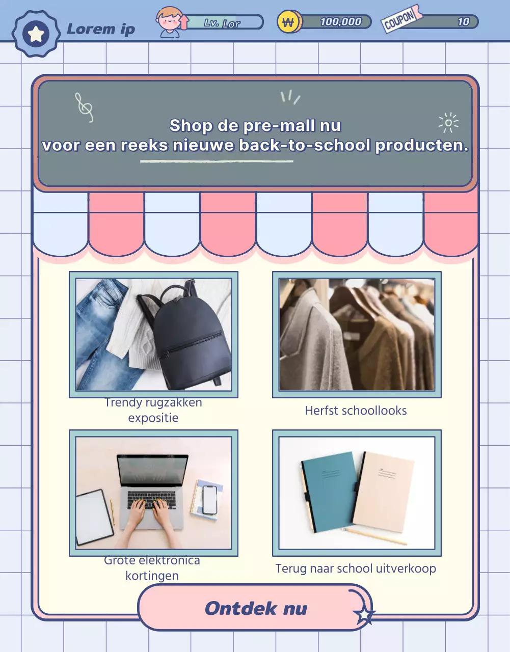 Back-to-school-artikelen met pastelkleurige krijtbord- en gameschermelementen