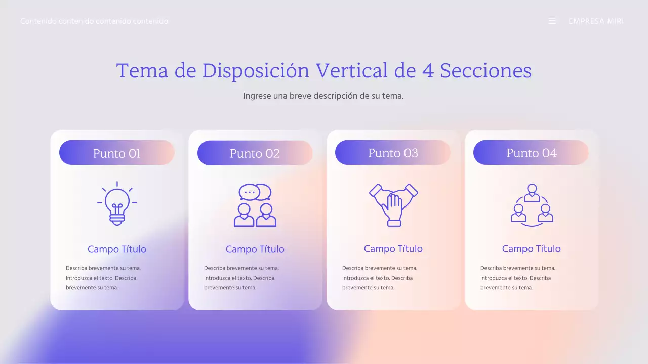 Plantilla de presentación de empresa con degradado violeta