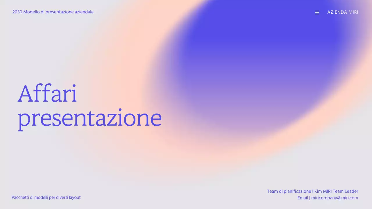 Modello di presentazione aziendale con sfumatura viola