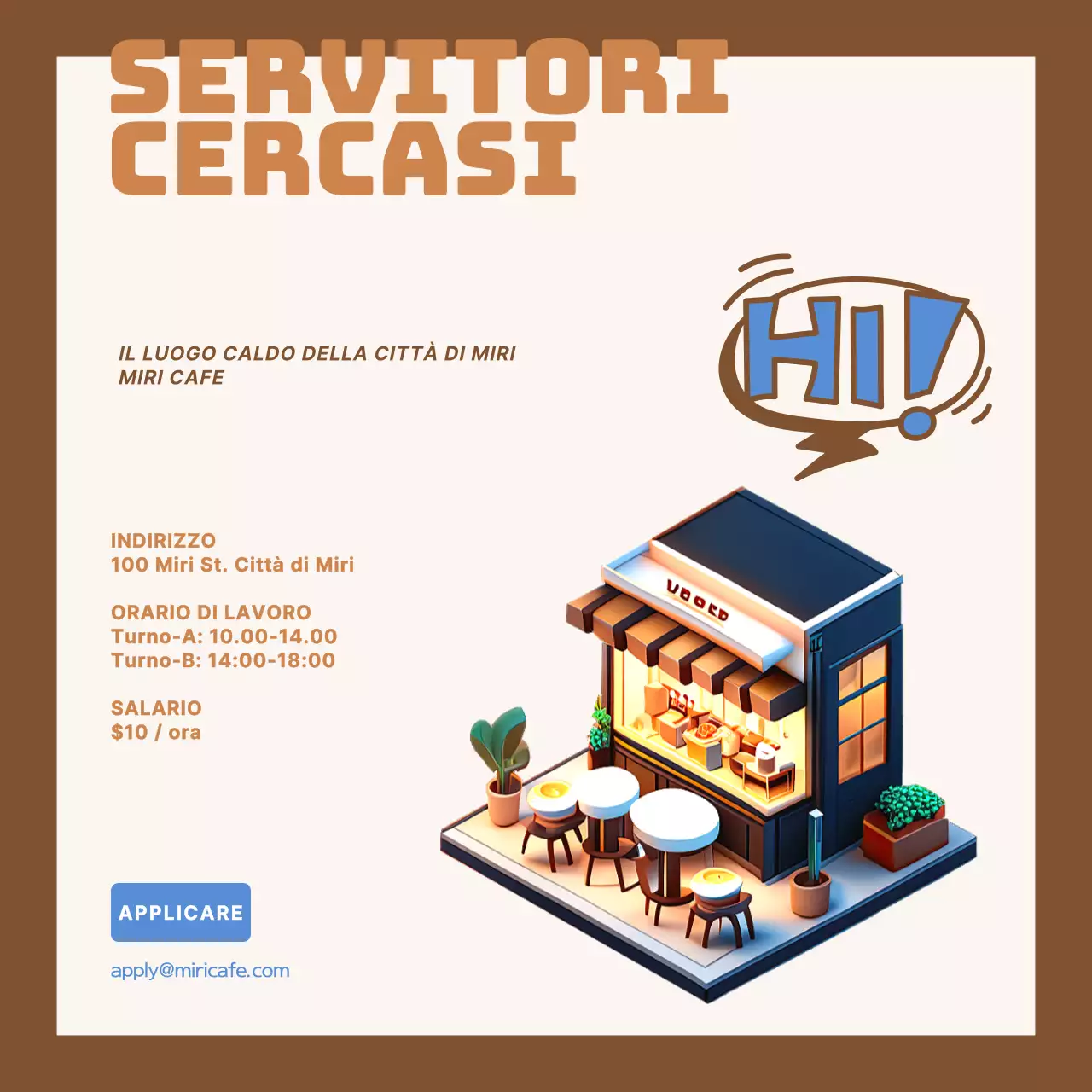 Un bando di assunzione per baristi pulito, beige e marrone.