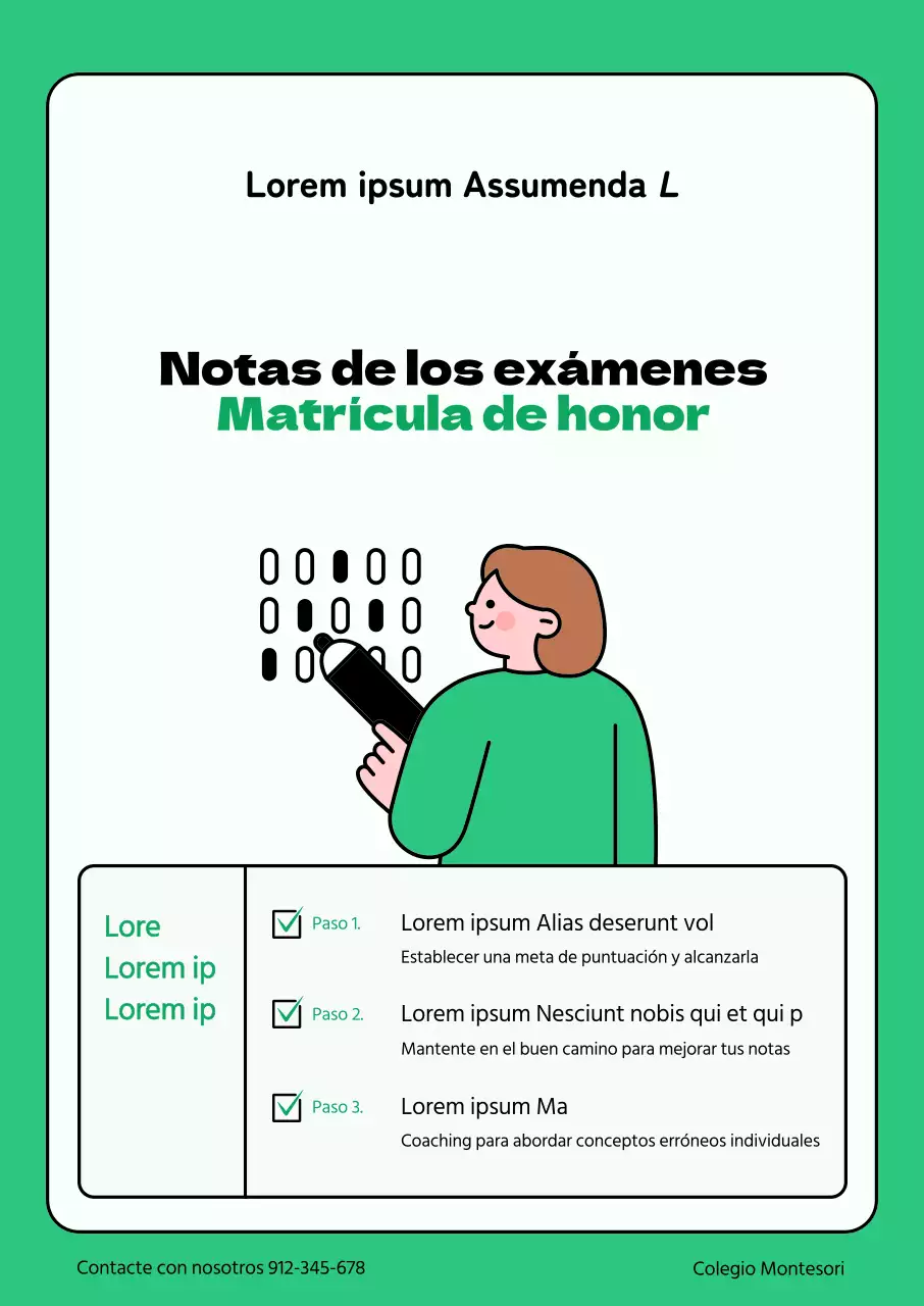 Promoción escolar con ilustraciones conceptuales de tarjetas OMR de color verde