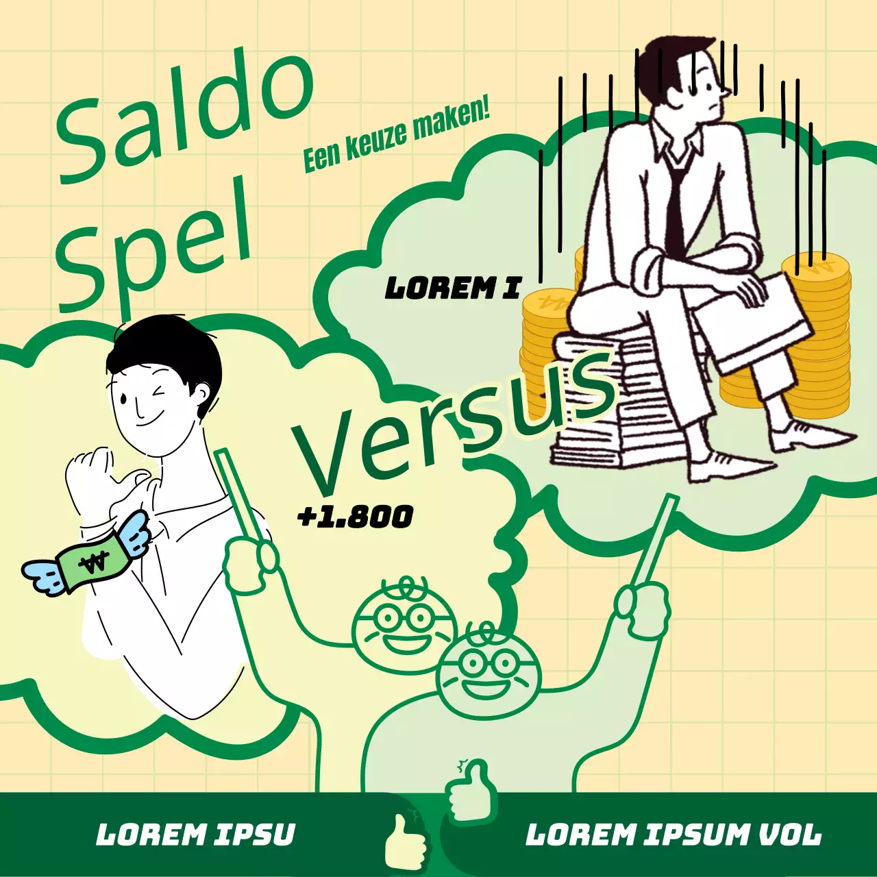 Kitscherige advertentie voor groen balansspel