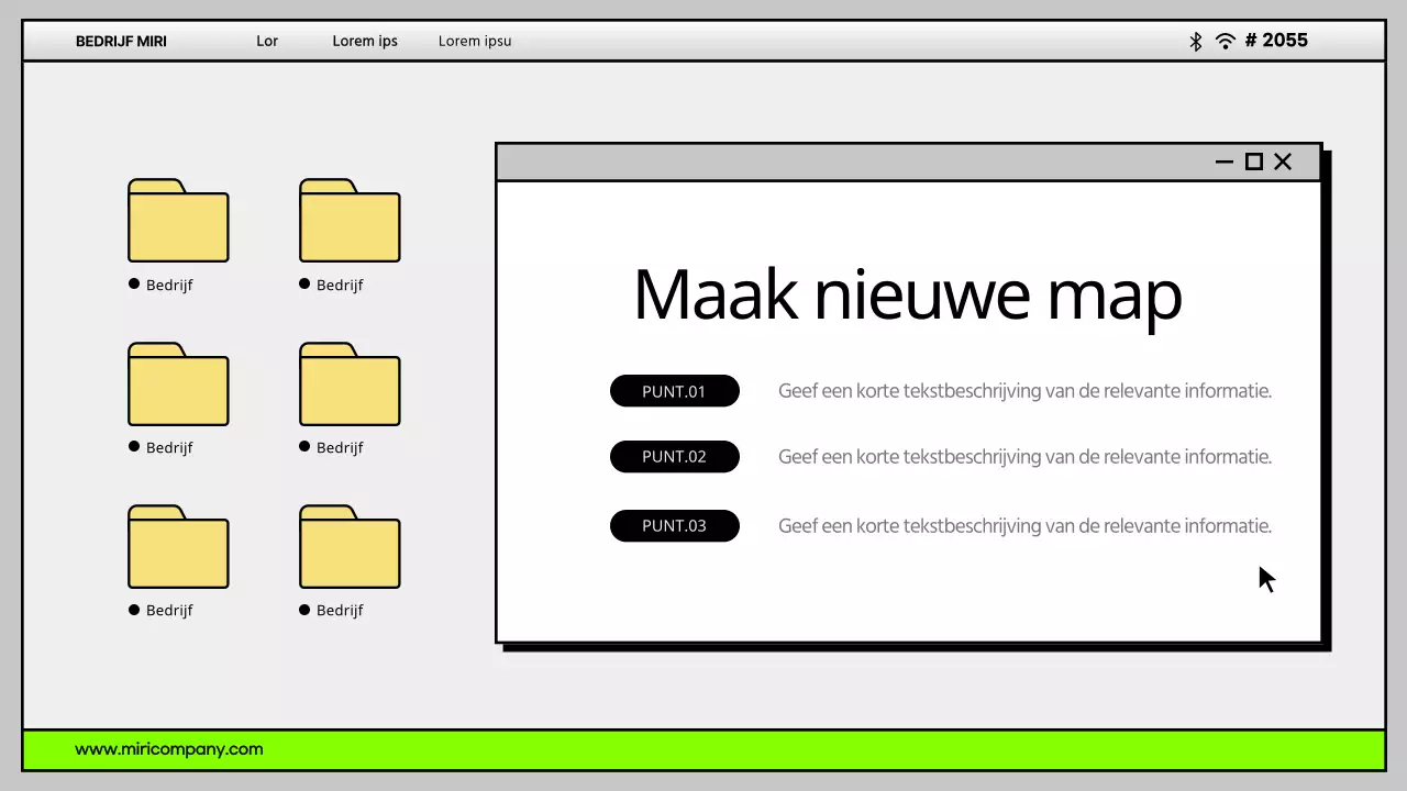 Eenvoudige computer desktop UI in grijs en chartreuse Bedrijfsprofiel