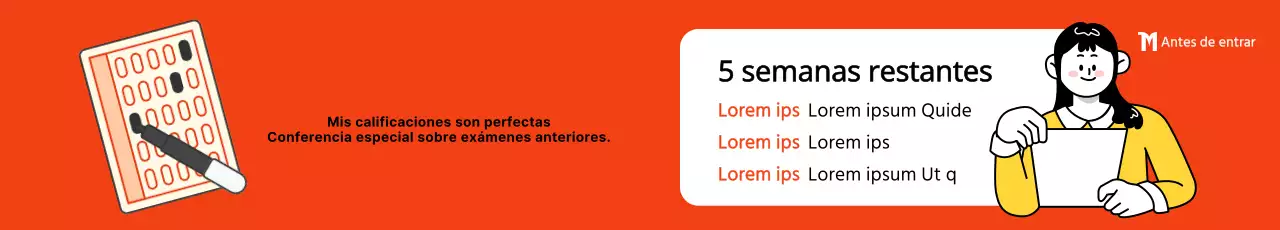 Promoción escolar con ilustración de concepto de examen en color rojo