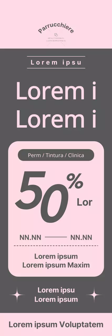 Striscione per l'esame del salone di parrucchieri con tariffe scontate in una combinazione di rosa e grigio
