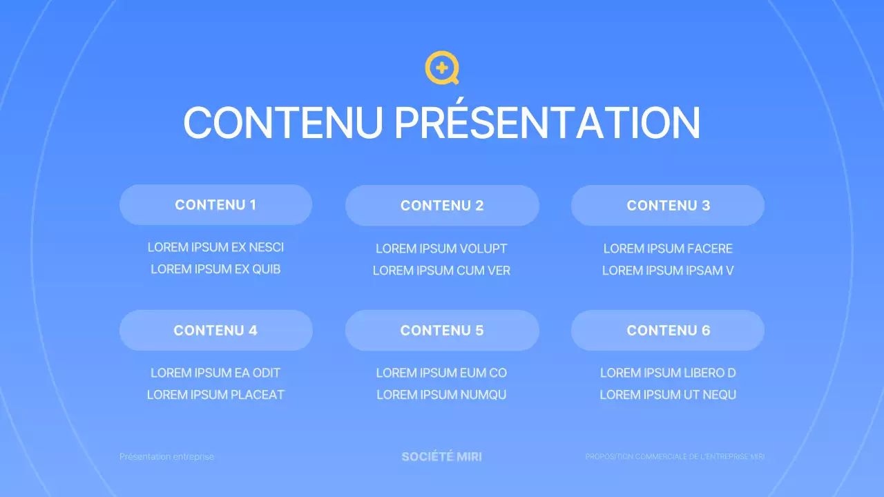 Une présentation commerciale simple en bleu et jaune