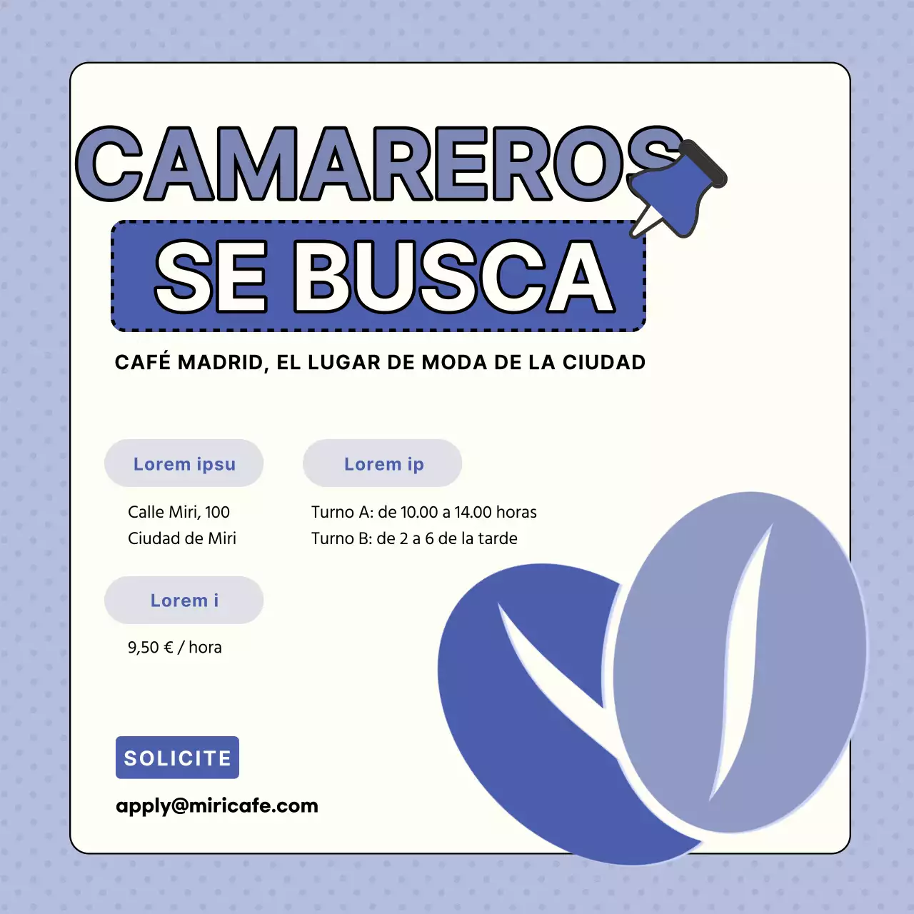 Anuncio de empleo de barista en malva y blanco con texto resaltado V1